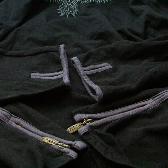 Leon Designs Bambou Cowl Neck Sweatshirt Owl & Feather Graphic XL Goth Grunge - Picture 6 of 6